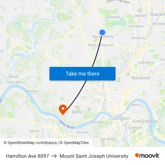 Hamilton Ave 8097 to Mount Saint Joseph University map