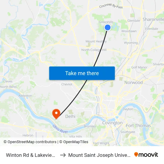 Winton Rd & Lakeview Dr to Mount Saint Joseph University map