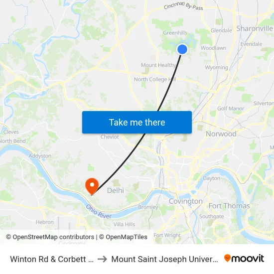 Winton Rd & Corbett Rd to Mount Saint Joseph University map