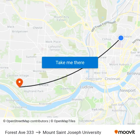 Forest Ave 333 to Mount Saint Joseph University map
