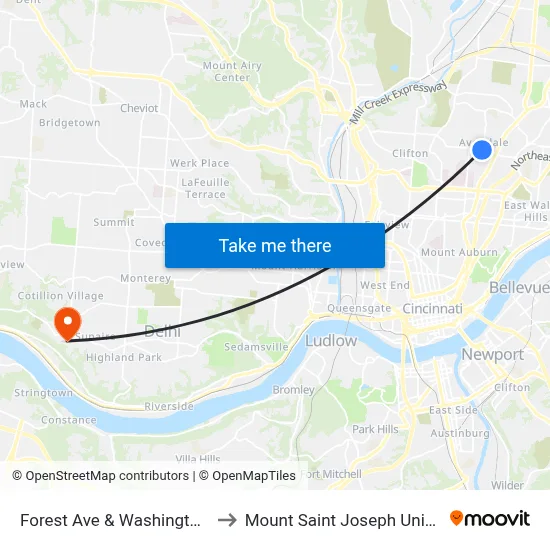 Forest Ave & Washington Ave to Mount Saint Joseph University map