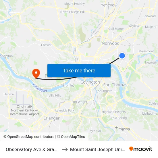 Observatory Ave & Grace Ave to Mount Saint Joseph University map
