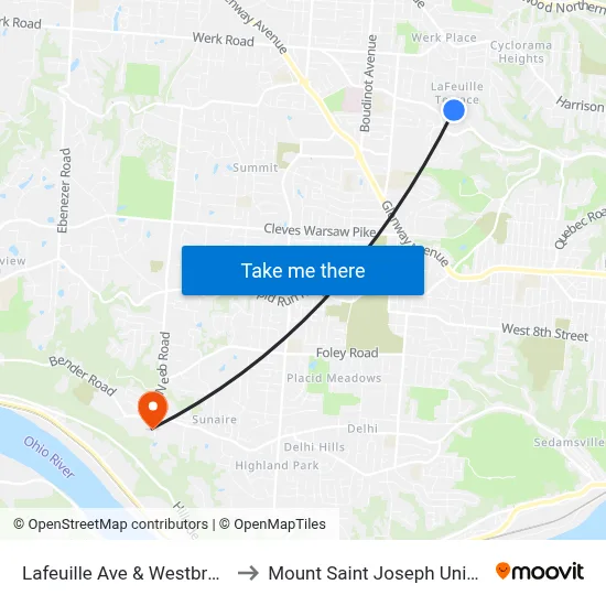 Lafeuille Ave & Westbrook Dr to Mount Saint Joseph University map