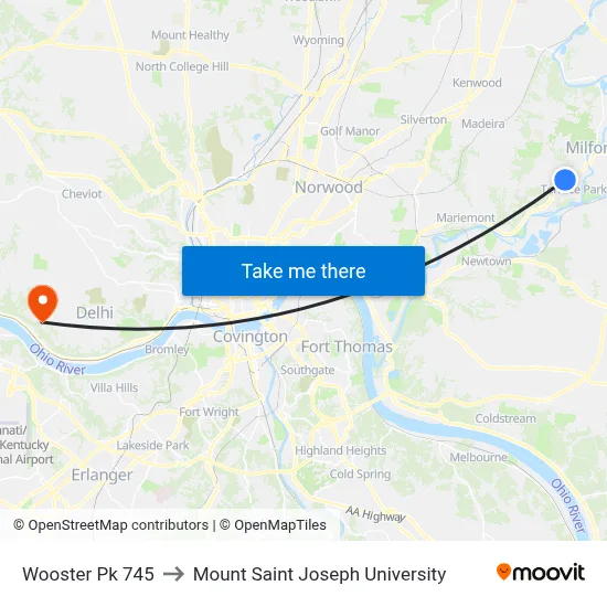 Wooster Pk 745 to Mount Saint Joseph University map