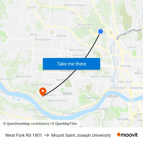 West Fork Rd 1801 to Mount Saint Joseph University map