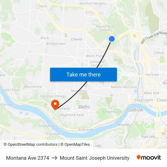 Montana Ave 2374 to Mount Saint Joseph University map