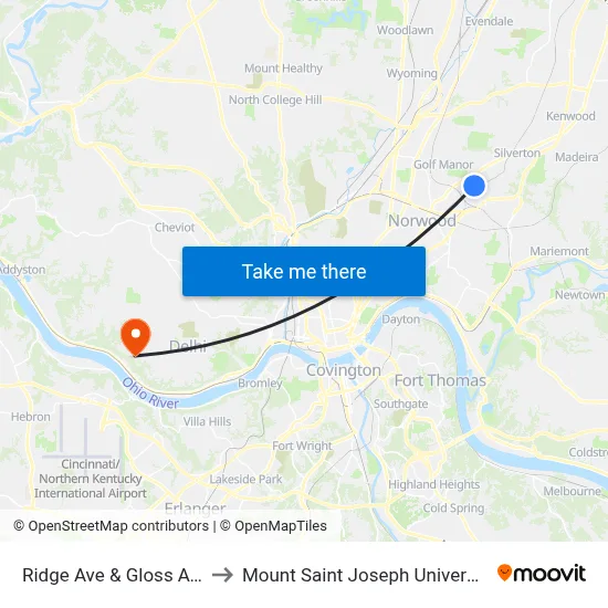 Ridge Ave & Gloss Ave to Mount Saint Joseph University map