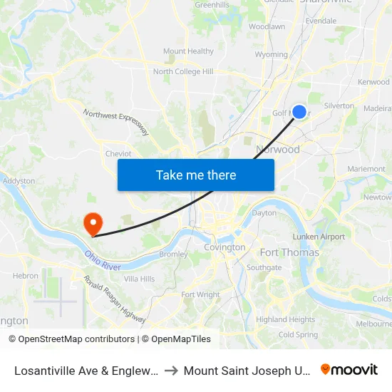 Losantiville Ave & Englewood Ave to Mount Saint Joseph University map