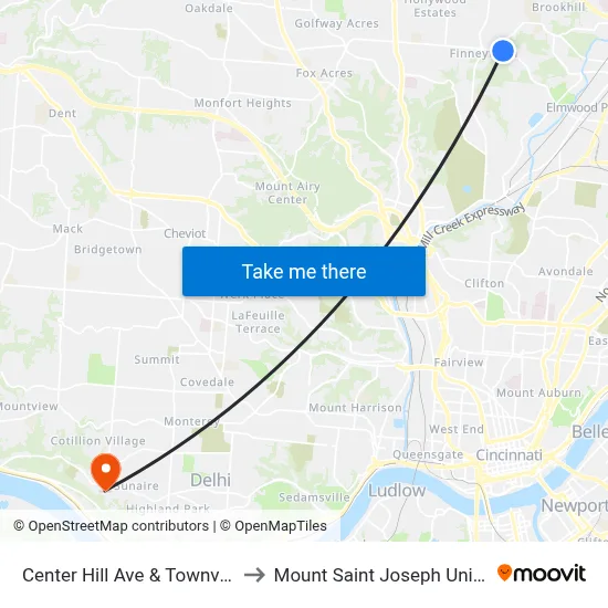 Center Hill Ave & Townvista Dr to Mount Saint Joseph University map