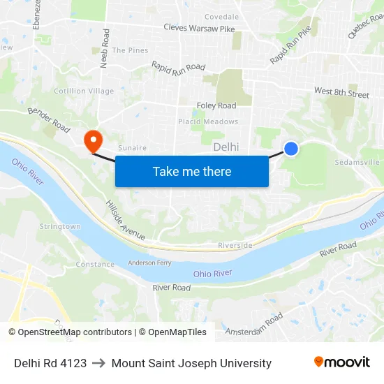 Delhi Rd 4123 to Mount Saint Joseph University map