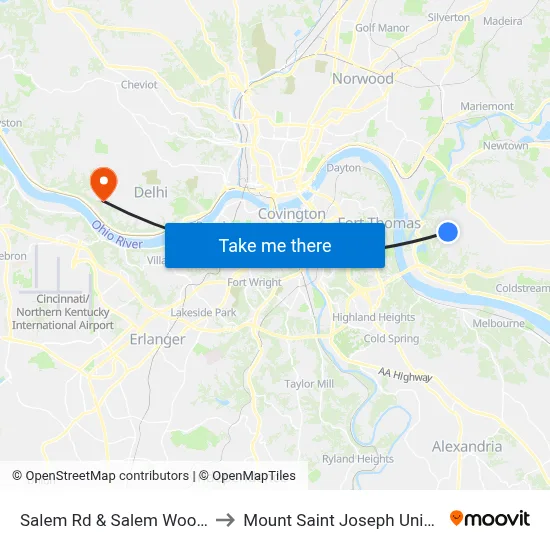 Salem Rd & Salem Woods Ln to Mount Saint Joseph University map