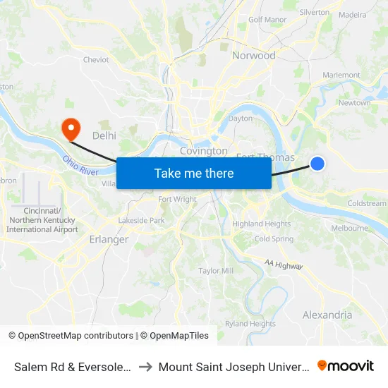 Salem Rd & Eversole Rd to Mount Saint Joseph University map