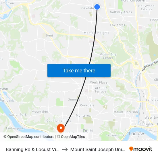 Banning Rd & Locust View Ln to Mount Saint Joseph University map