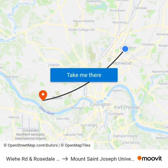 Wiehe Rd & Rosedale Ave to Mount Saint Joseph University map