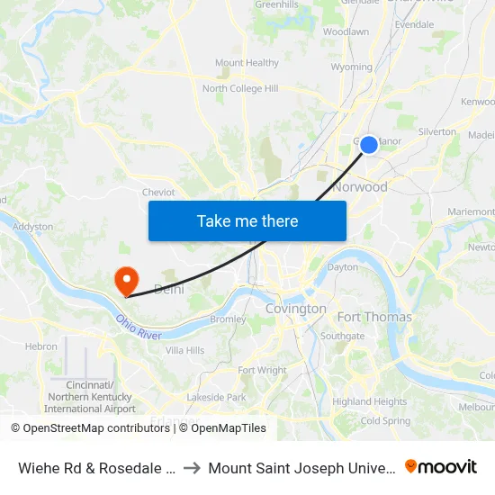 Wiehe Rd & Rosedale Ave to Mount Saint Joseph University map
