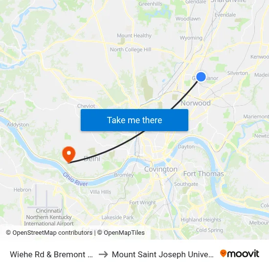 Wiehe Rd & Bremont Ave to Mount Saint Joseph University map