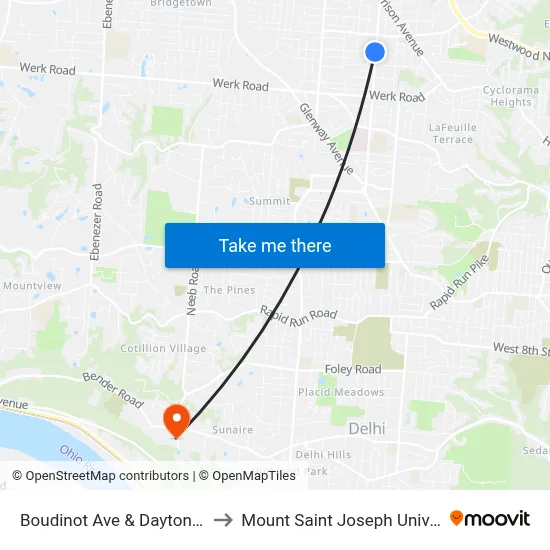 Boudinot Ave & Daytona Ave to Mount Saint Joseph University map