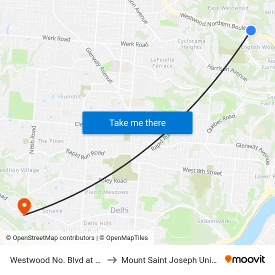 Westwood No. Blvd at Sutter to Mount Saint Joseph University map