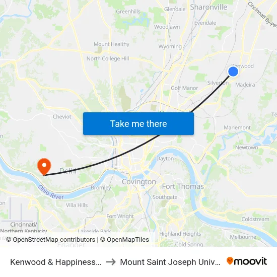 Kenwood & Happiness Way to Mount Saint Joseph University map