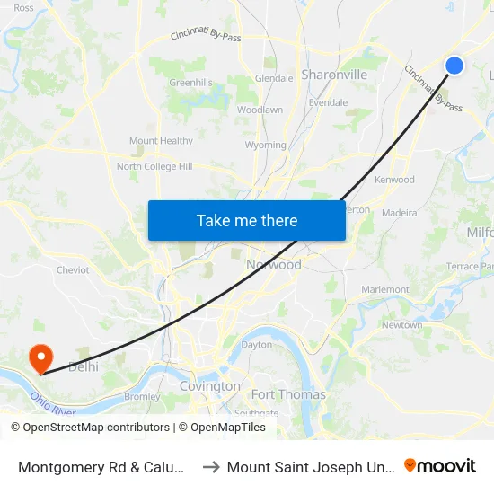 Montgomery Rd & Calumet Way to Mount Saint Joseph University map