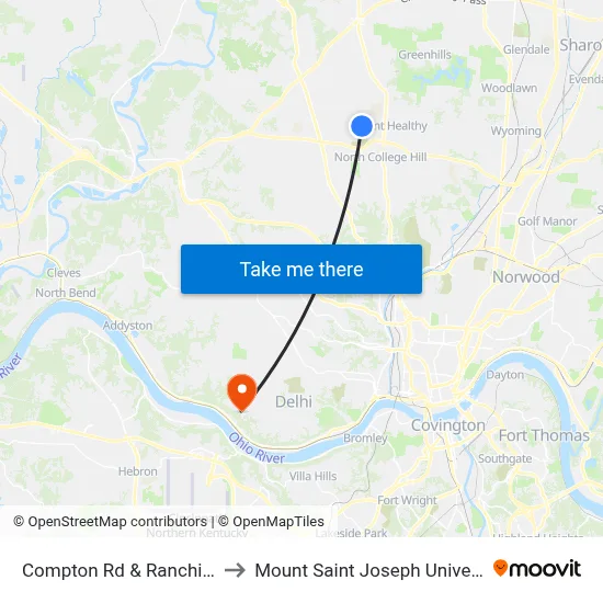 Compton Rd & Ranchill Dr to Mount Saint Joseph University map