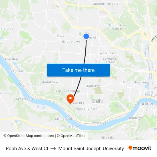 Robb Ave & West Ct to Mount Saint Joseph University map