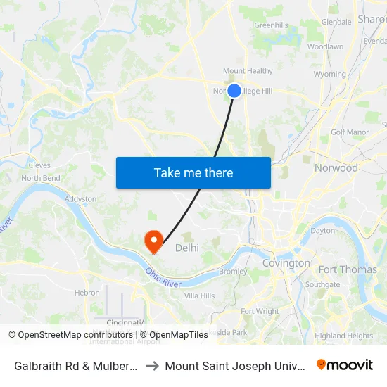 Galbraith Rd & Mulberry St to Mount Saint Joseph University map