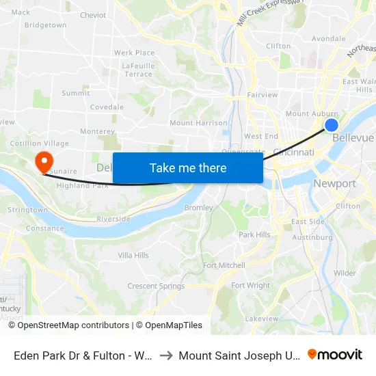 Eden Park Dr & Fulton - Westbound to Mount Saint Joseph University map