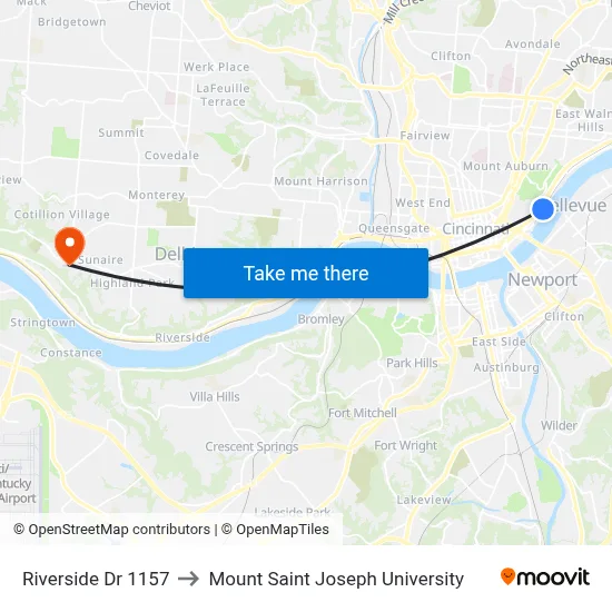 Riverside Dr 1157 to Mount Saint Joseph University map