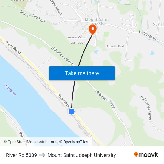 River Rd 5009 to Mount Saint Joseph University map
