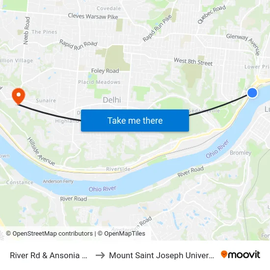 River Rd & Ansonia Ave to Mount Saint Joseph University map