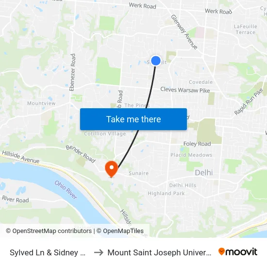 Sylved Ln & Sidney Ave to Mount Saint Joseph University map