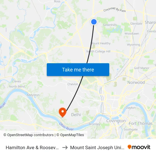 Hamilton Ave & Roosevelt Ave to Mount Saint Joseph University map