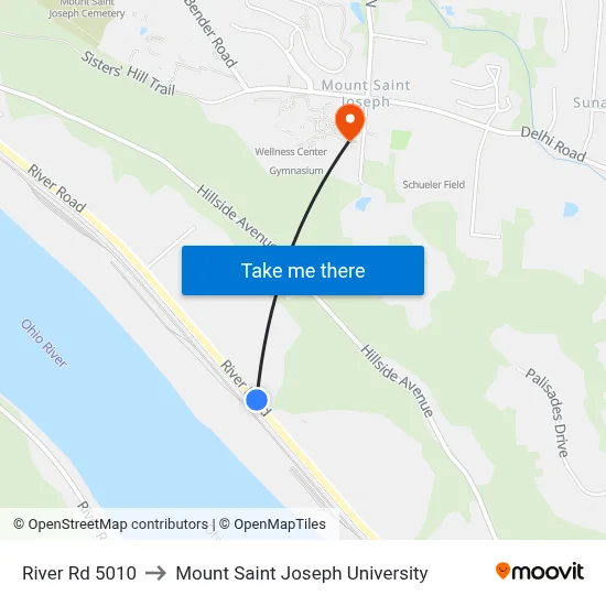 River Rd 5010 to Mount Saint Joseph University map