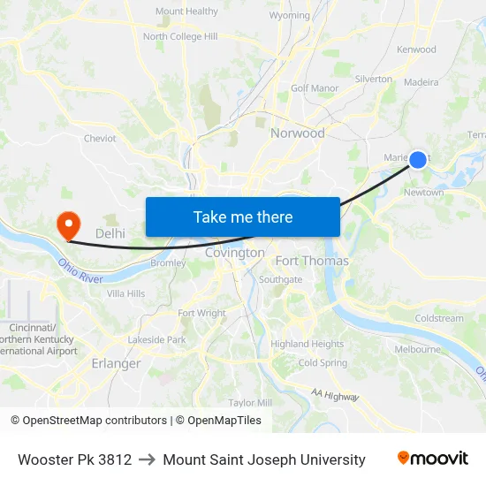 Wooster Pk 3812 to Mount Saint Joseph University map