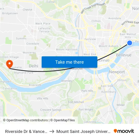Riverside Dr & Vance St to Mount Saint Joseph University map