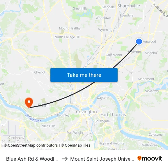Blue Ash Rd & Woodlawn to Mount Saint Joseph University map
