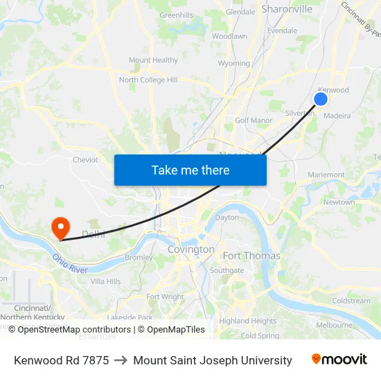 Kenwood Rd 7875 to Mount Saint Joseph University map