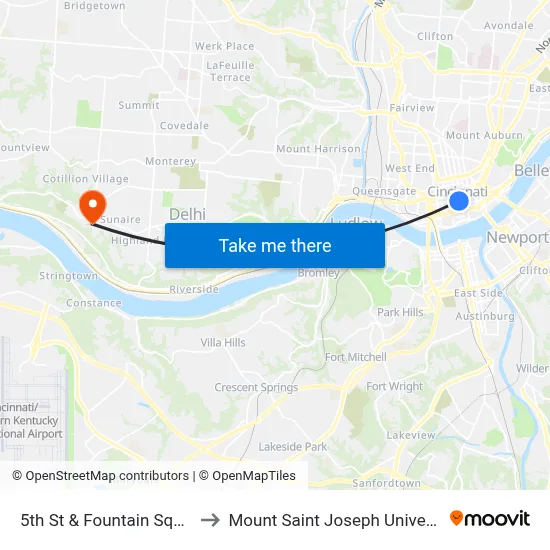 5th St & Fountain Square to Mount Saint Joseph University map