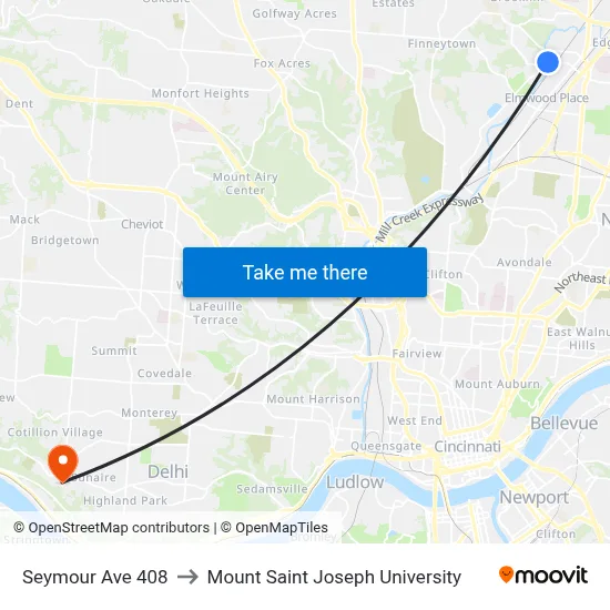 Seymour Ave 408 to Mount Saint Joseph University map