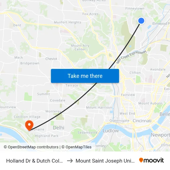 Holland Dr & Dutch Colony Dr to Mount Saint Joseph University map