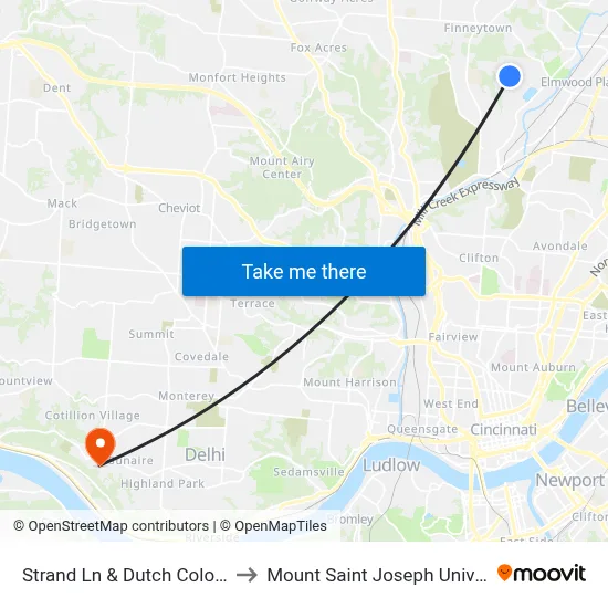 Strand Ln & Dutch Colony Dr to Mount Saint Joseph University map