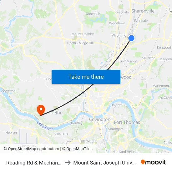 Reading Rd & Mechanic St to Mount Saint Joseph University map