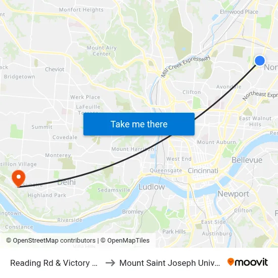 Reading Rd & Victory Pkwy to Mount Saint Joseph University map