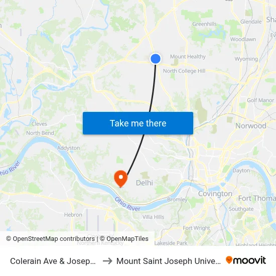 Colerain Ave & Joseph Rd to Mount Saint Joseph University map
