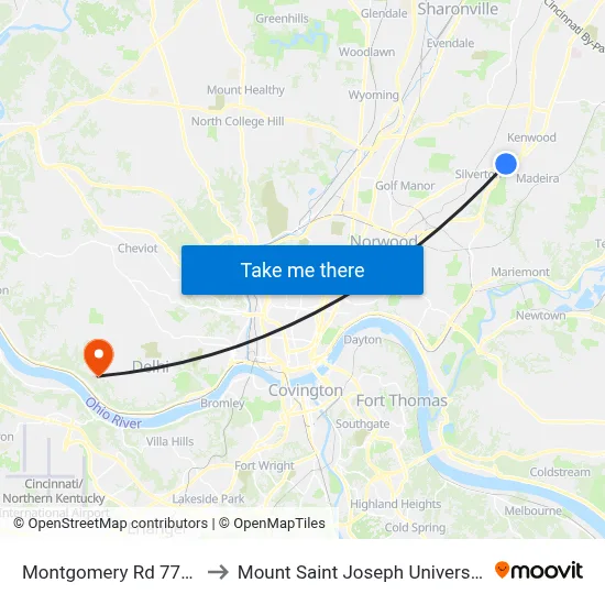 Montgomery Rd 7772 to Mount Saint Joseph University map