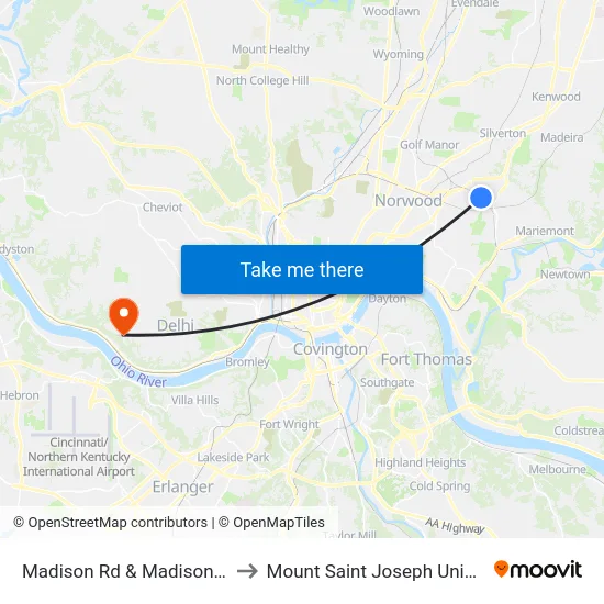 Madison Rd & Madison Bowl to Mount Saint Joseph University map