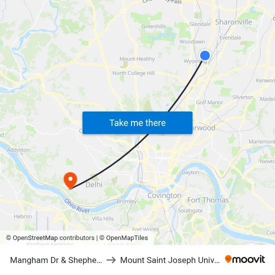 Mangham Dr & Shepherd Ln to Mount Saint Joseph University map