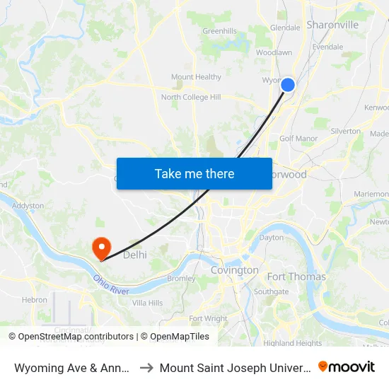 Wyoming Ave & Anna St to Mount Saint Joseph University map