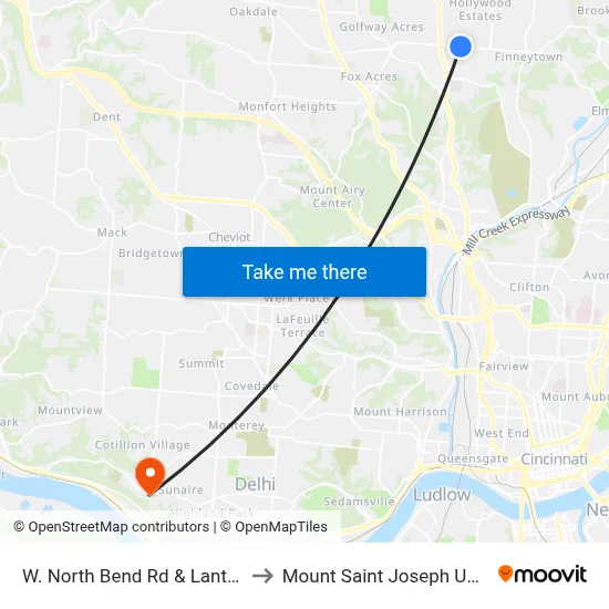 W. North Bend Rd & Lantana Ave to Mount Saint Joseph University map
